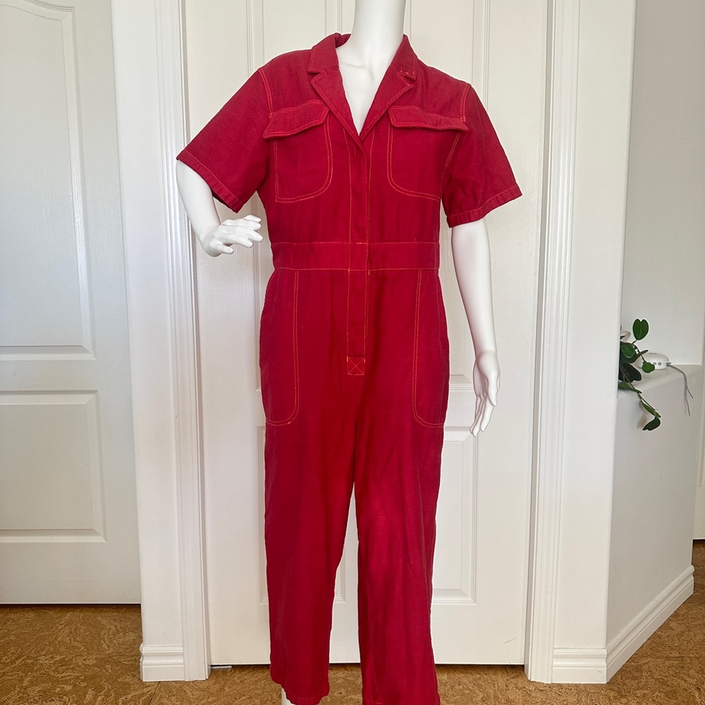 Red Vintage Inspired Short Sleeve Women's Jumpsuit/Boiler Suit (XL)